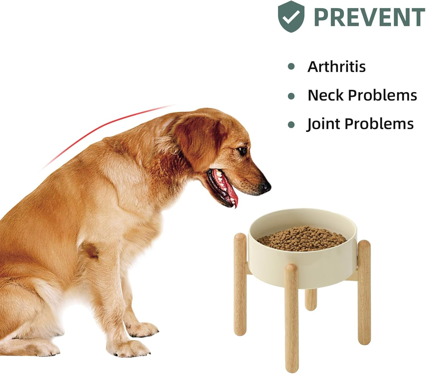 Ceramic 8.2inch Raised Dog Bowl with Stand for Large - Breed Dogs, Pet Food and Water Feeder(Single Bowl with Stand - Beige) - Pet Explorer