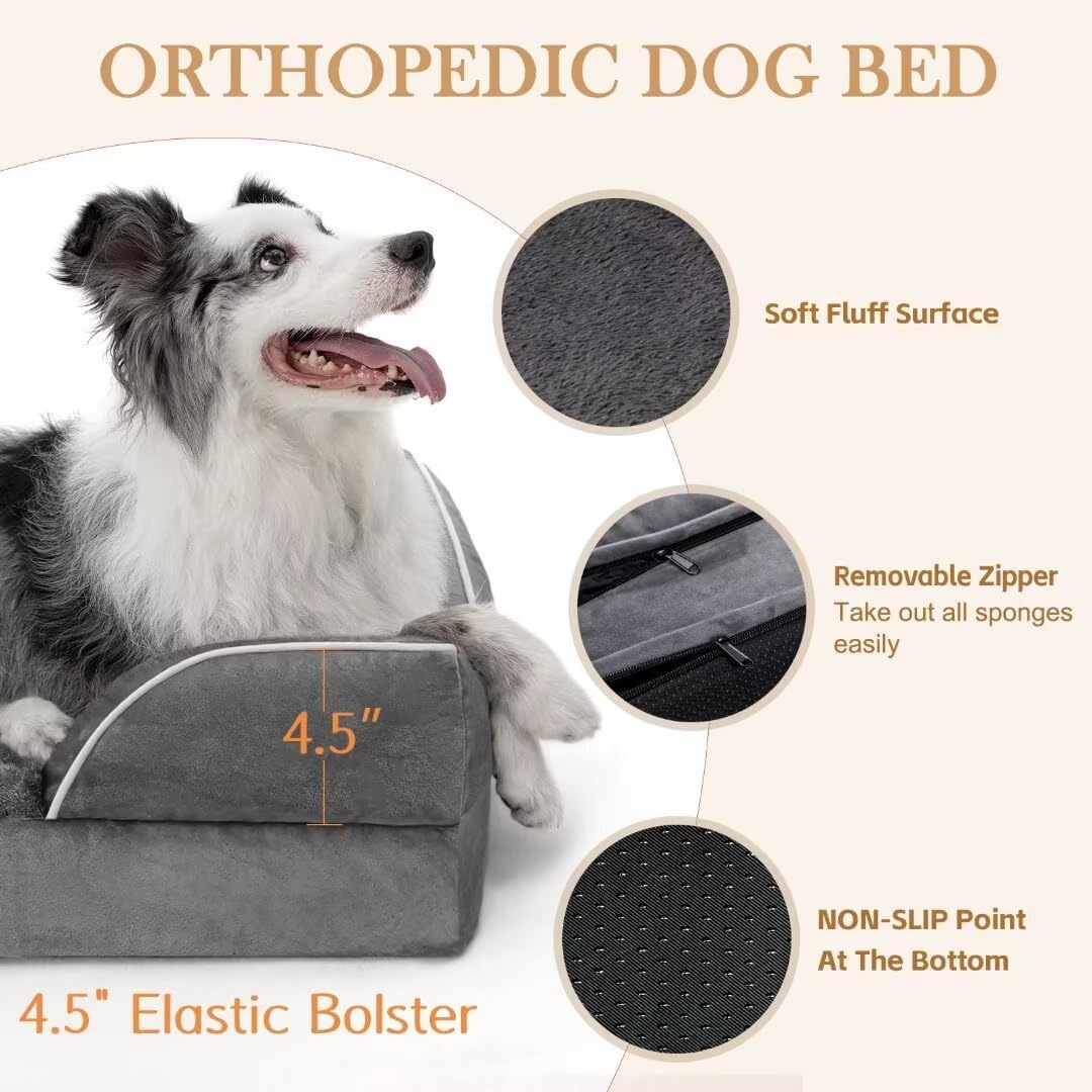 Comfort Expression Waterproof Large Dog Beds Orthopedic Foam Dog Beds Sofa Comfy Pet Bed with Washable Removable Cover & Non-Slip Bottom(Large,Dark Grey) - Pet Explorer