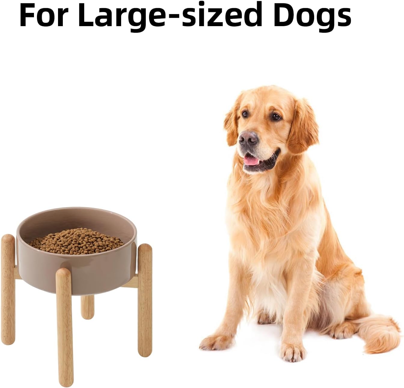 Ceramic 8.2inch Raised Dog Bowl with Stand for Large - Breed Dogs, Pet Food and Water Feeder(Single Bowl with Stand - Brown Coffee) - Pet Explorer