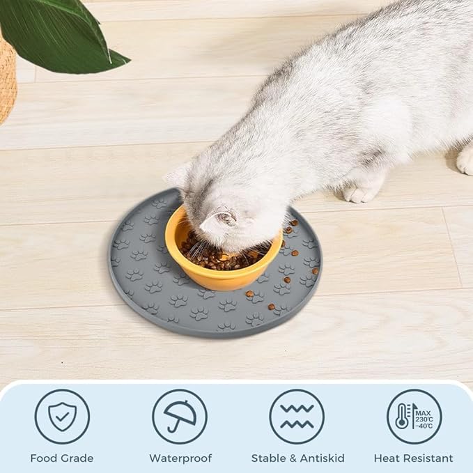 SUNLAND Silicone Dog Food Mat, Pet Feeding Mat for Food and Water, Waterproof Non-Slip Cat Feeding Bowl Mat with Raised Edge, Prevents Residue from Spilling onto The Floor, Pet Accessories