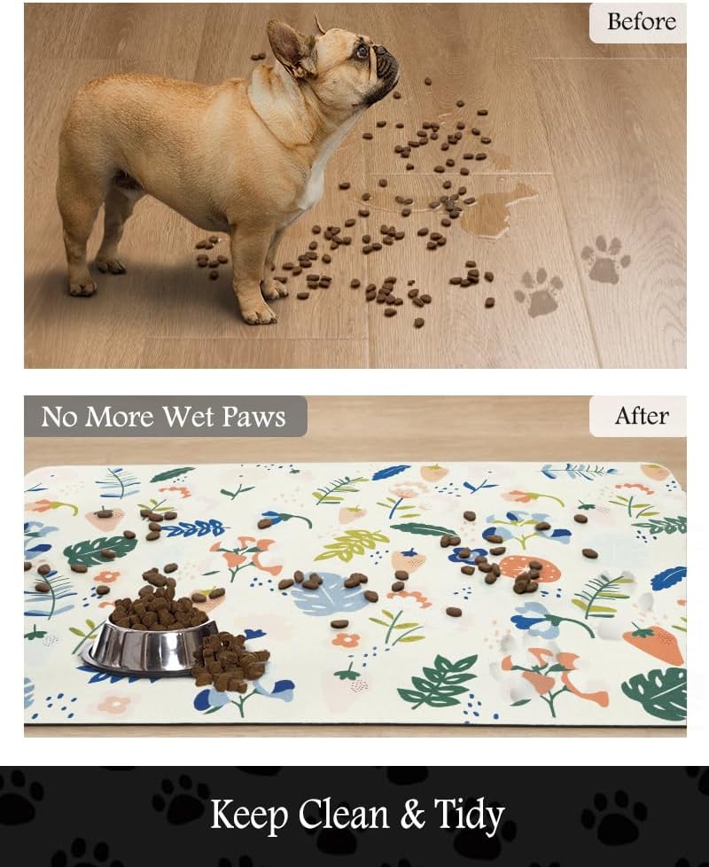 Pet Feeding Mat-Absorbent Dog Mat for Food and Water Bowl-No Stains Quick Dry Water Dispenser Mat-Dog Accessories Pet Supplies-Bowl for Messy Drinkers（LIGHTFLOWERS,12"x19" - Pet Explorer
