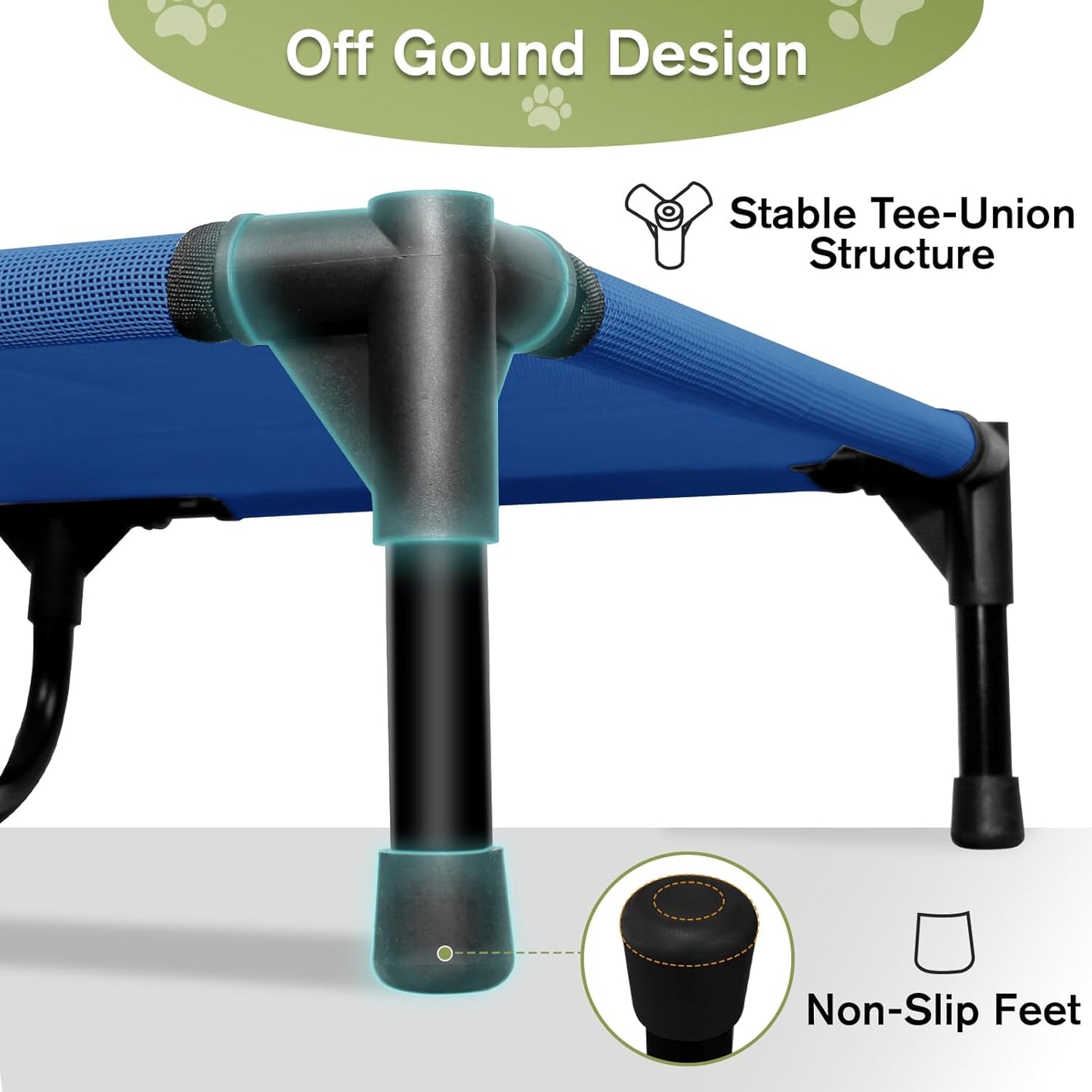Medium Cooling Elevated Dog Bed, Outdoor Raised Pet Cots Beds for Medium Dogs with Breathable Mesh, Portable Pet Hammock, Lifted Travel Dog Bed with Non-Slip Feet, Easy to Clean, Blue, M - Pet Explorer