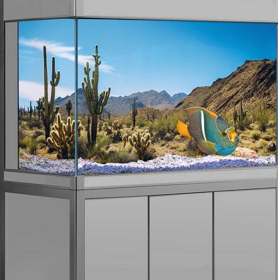 Reptile Habitat Background, Retro Desert Oasis Cactus Terrarium Background 72X18 in Background with 8 EVA Double-Sided Tape - Pet Explorer