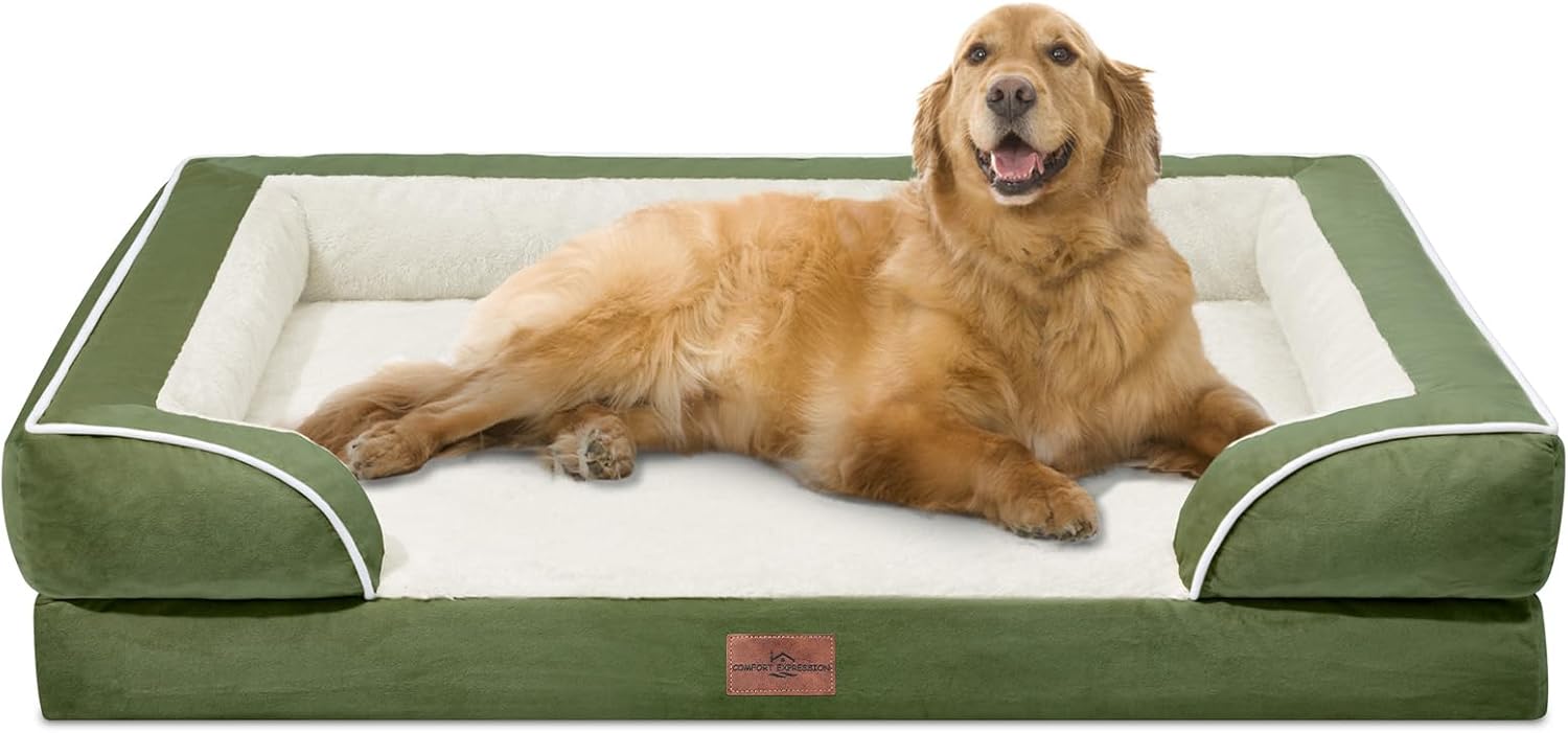 Comfort Expression Orthopedic Bolster Dog Beds Extra Large, XL Dog Beds Waterproof Dogs Beds, Washable Dogs Beds Sofa with Removable Cover & Non-Slip Bottom(X-Large,Light Green) - Pet Explorer