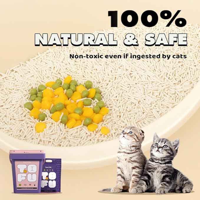 Happy&Polly Tofu Cat Litter - Clumping Flushable Cat Litter, 100% Natural Food-Grade Ingredients, Ultra Absorbent, Dust-Free, Low Tracking, Lightweight and Eco-Friendly Tofu Litter(5.5lb×3 Bag)