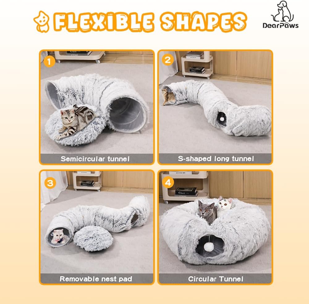 Cat Tunnel with Bed for Indoor Use Under Christmas Tree Soft Plush Cat Cave Donut Tunnel, Multifunctional Playground Toys Hideplace for Kittens, Rabbit, Ferret (Grey) - Pet Explorer