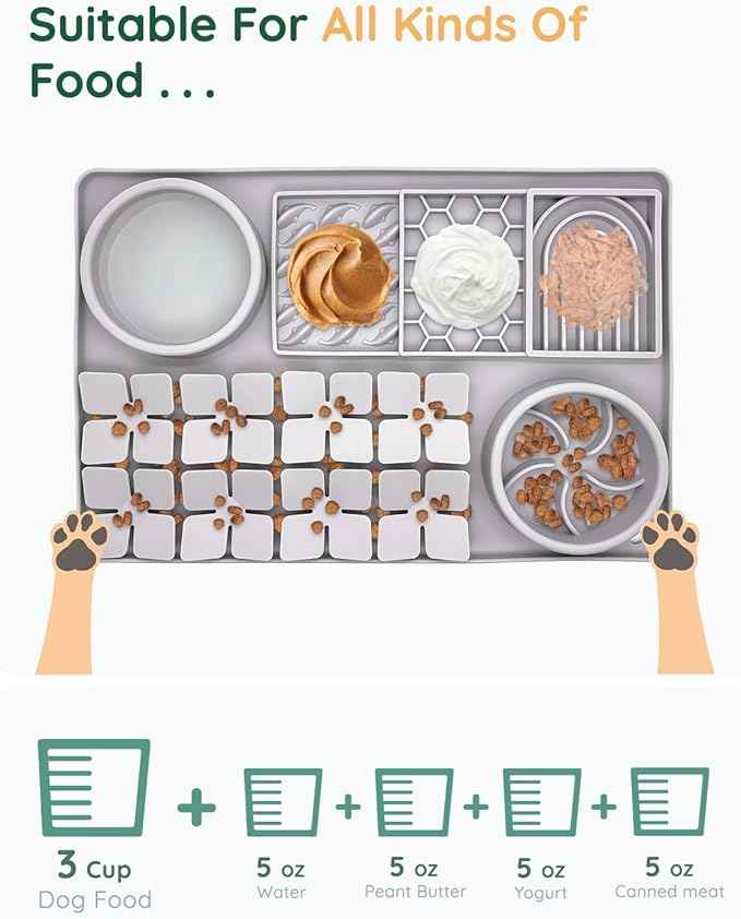 Slow Feeder Bowl, Silicone Lick Mat with Suction Cups for Dog Cat, Snuffle Mat for Pet Smell Training, Puzzle Toys for Bored Puppy, Sniff Mat for Slow Eating and Keep Busy, Lavender Gray