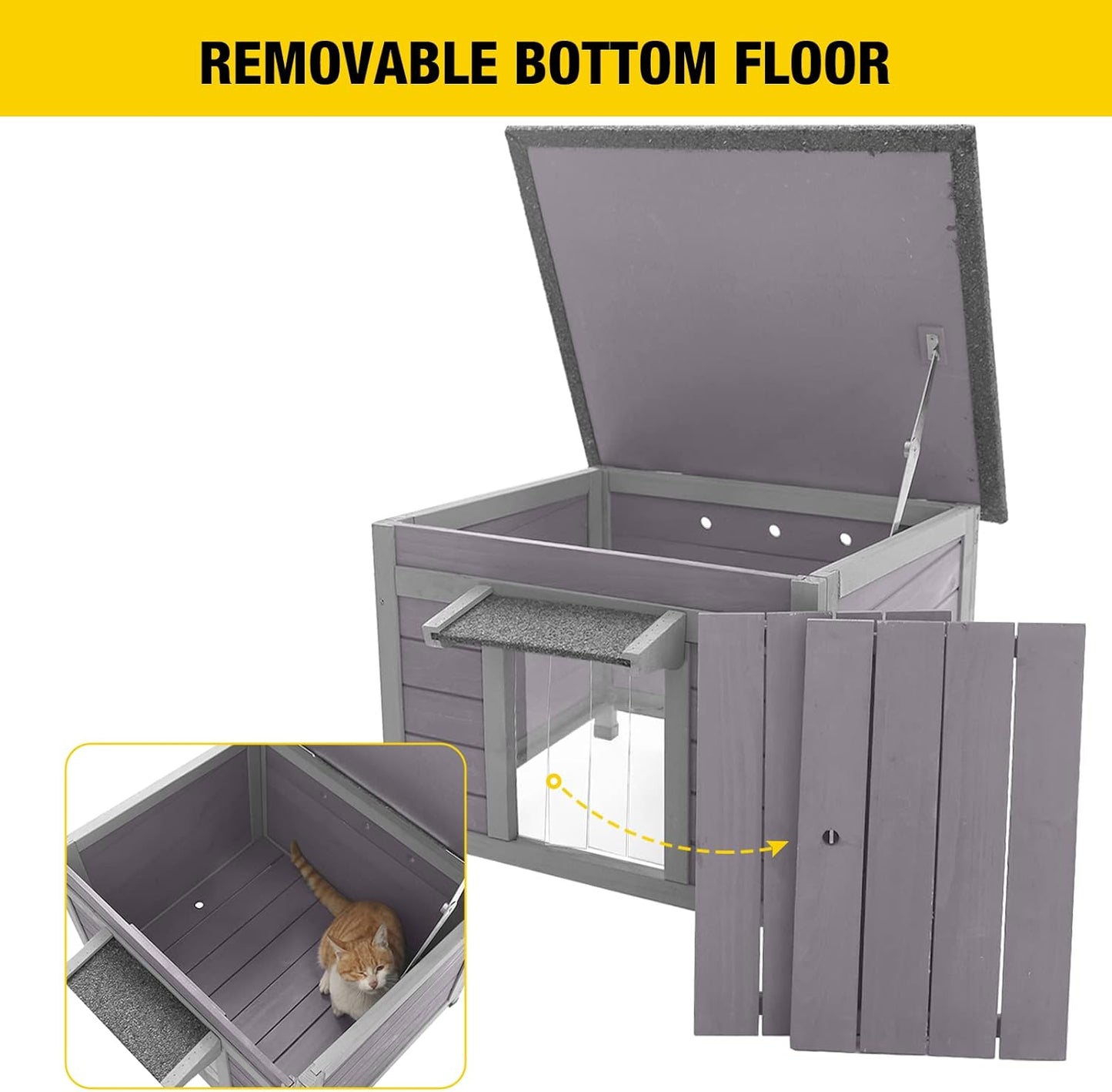 Aivituvin Cat House Waterproof Feral Kitty Shelter Outdoor Indoor Rabbit Hutch for Bunnies,Cats,Dogs and Other Small Animals,Asphalt Roof - Pet Explorer