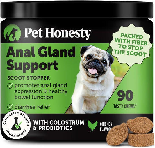 Dog Scoot Stopper - Complete Anal Gland Support with Fiber, Prebiotics & Probiotics - No Scoot for Dogs (90 ct) - Pet Explorer