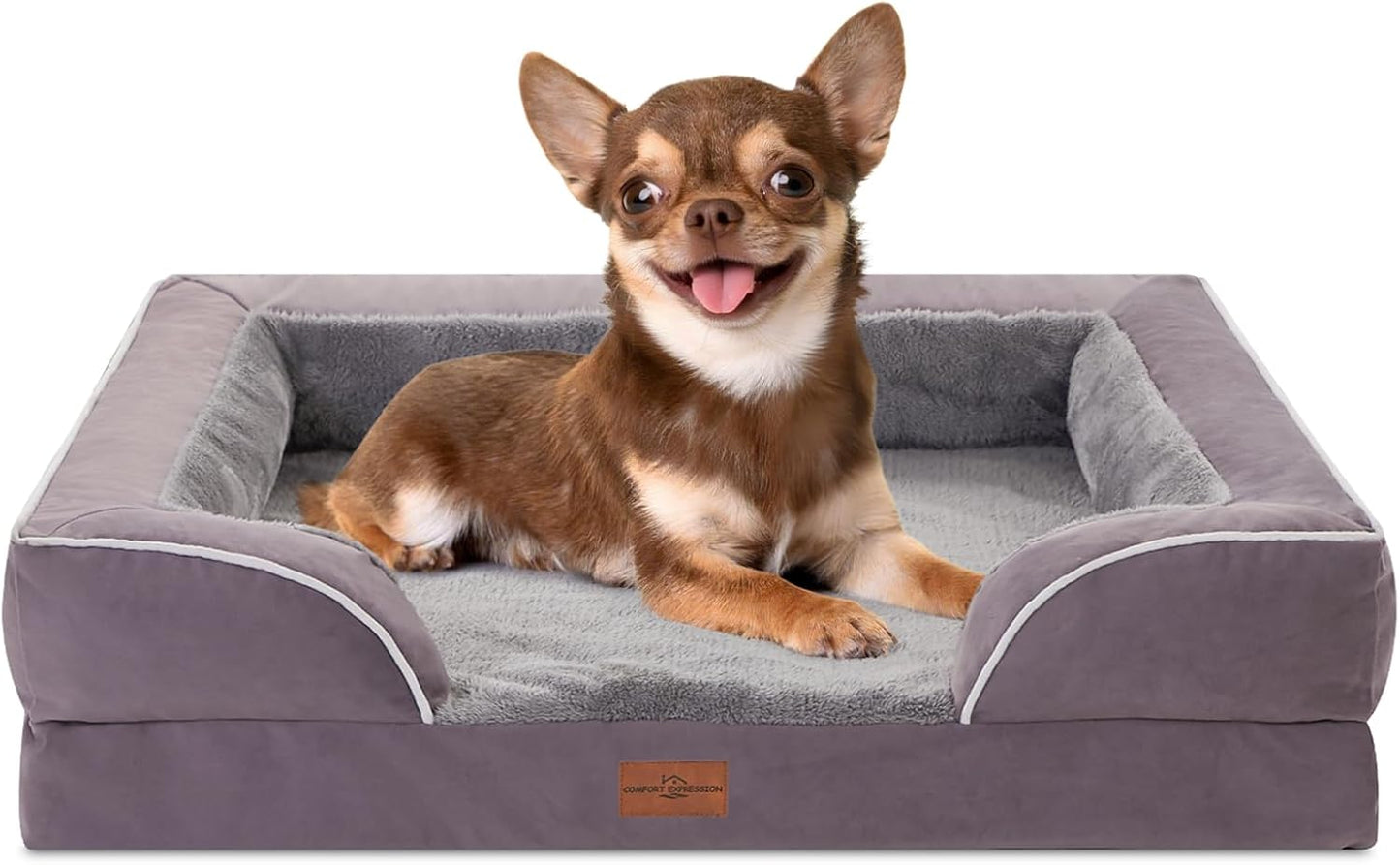 Comfort Expression Small Dog Beds Waterproof Orthopedic Foam Dog Sofa Beds for Small Dogs Comfy Pet Bed with Washable Removable Cover & Non-Slip Bottom(X-Small,Purple) - Pet Explorer