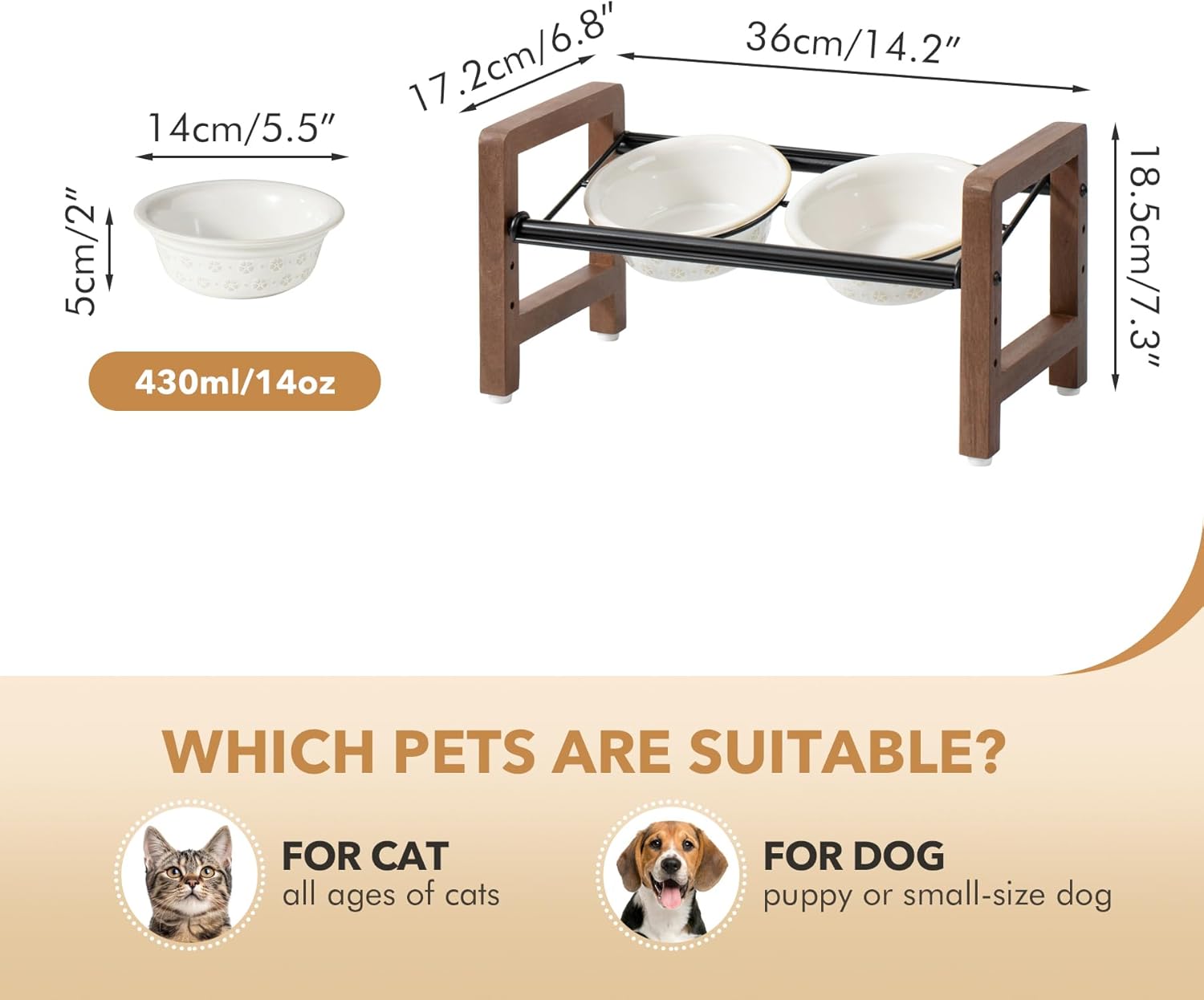 5.5inch Ceramic Adjustable Raised Double Bowls Set with Stand, 3 Heights Elevated, 2 Placement Options,Food and Water Dishes for Puppy, Cats（Double Bowls+Stand, Reactived Glaze -White - Pet Explorer