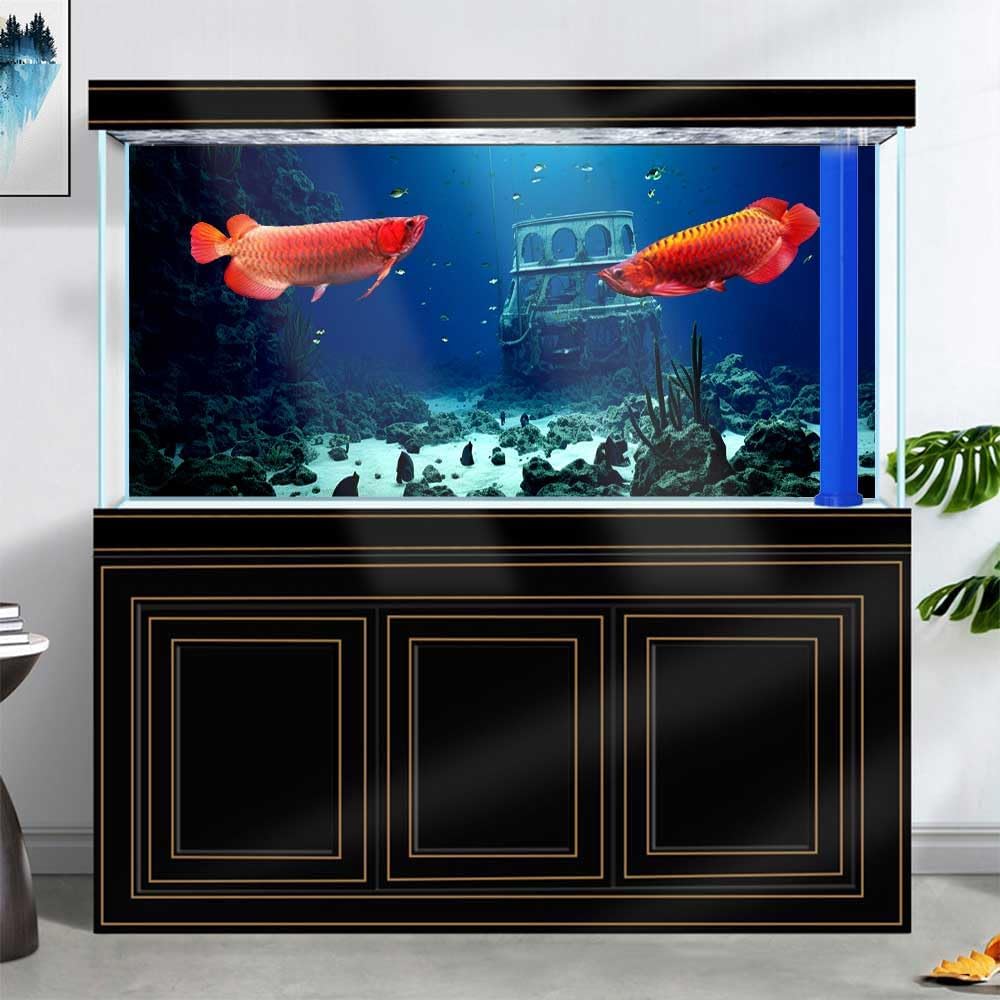 48X20IN Natural Underwater Aquarium Background, Pictures 3D Fish Reef Fish Tank Decoration Background, with 8 EVA Double-Sided Tape - Pet Explorer