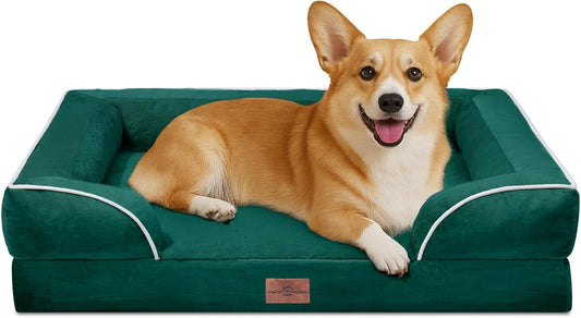 Comfort Expression Medium Dog Beds Waterproof Orthopedic Foam Dog Sofa Beds for Medium Large Dogs Comfy Pet Bed with Washable Removable Cover & Non-Slip Bottom(Medium,Emerald) - Pet Explorer
