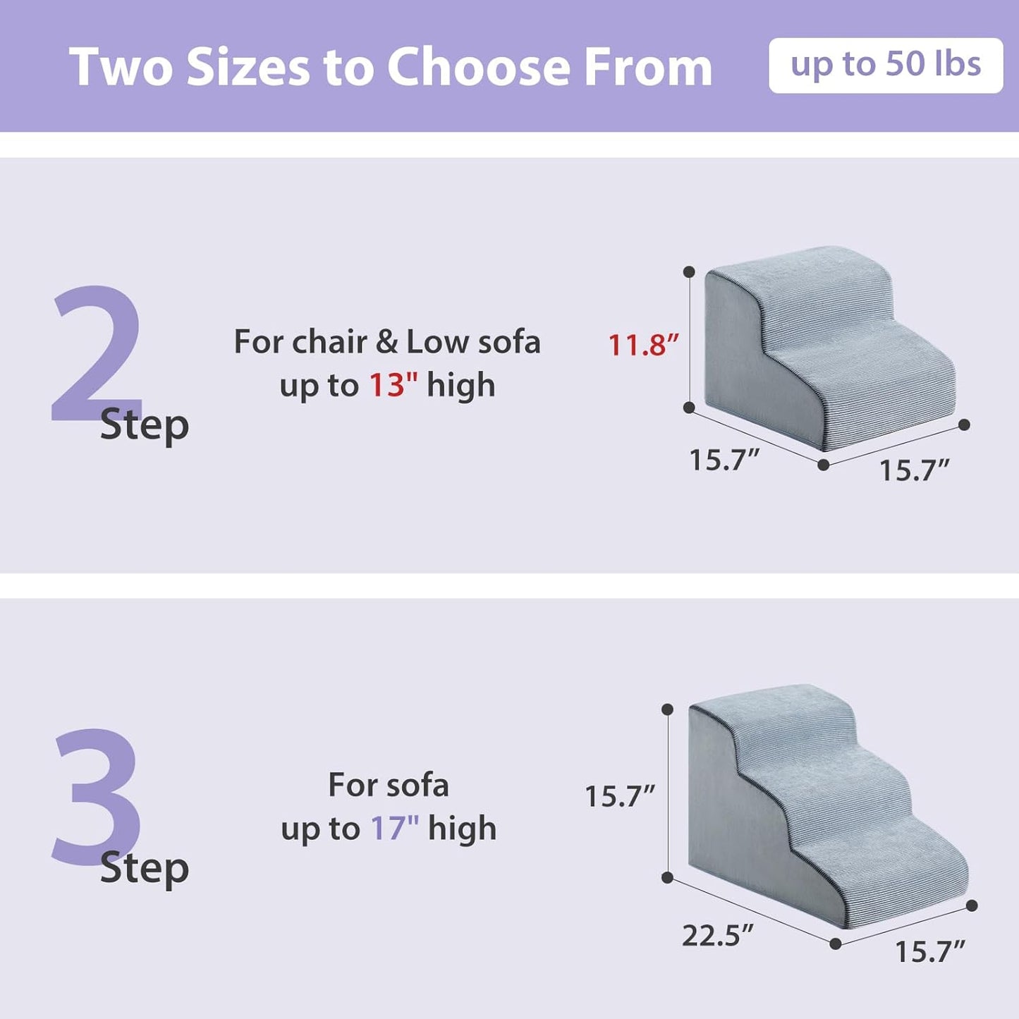 Dog Stairs for Small Dogs, 2-Steps Dog Ramp for Couch, Pet Stairs with Highly Supportive Foam and Non-Slip Bottom, Pet Steps for Cat & Doggie (High 11.8 Inch) - Pet Explorer