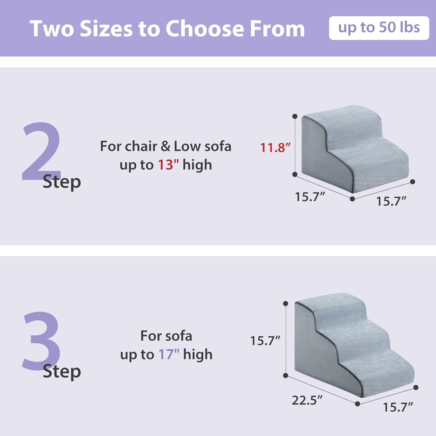 Dog Stairs for Small Dogs, 2-Steps Dog Ramp for Couch, Pet Stairs with Highly Supportive Foam and Non-Slip Bottom, Pet Steps for Cat & Doggie (High 11.8 Inch) - Pet Explorer