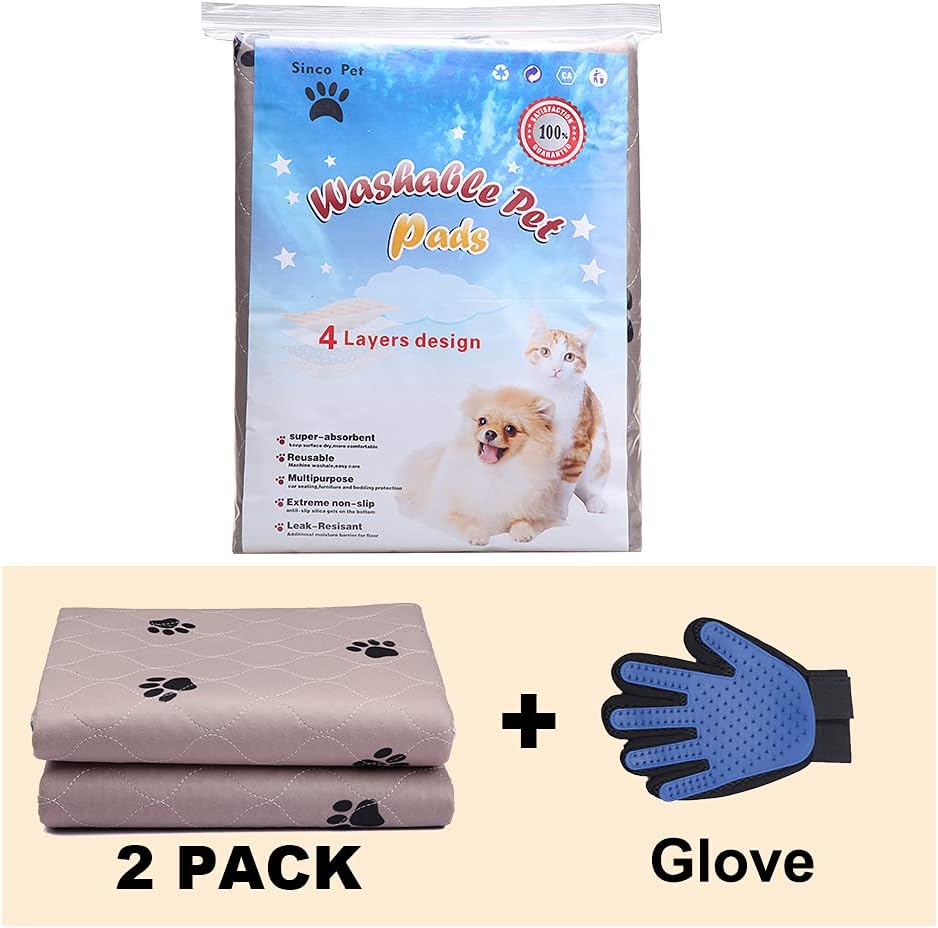 SincoPet Washable Dog Pee Pads with Puppy Grooming Gloves,Puppy Pads,Reusable Pet Training Pads,Large Dog Pee Pad,Waterproof Pet Pads for Dog Bed Mat,Super Absorbing Whelping Pads - Pet Explorer