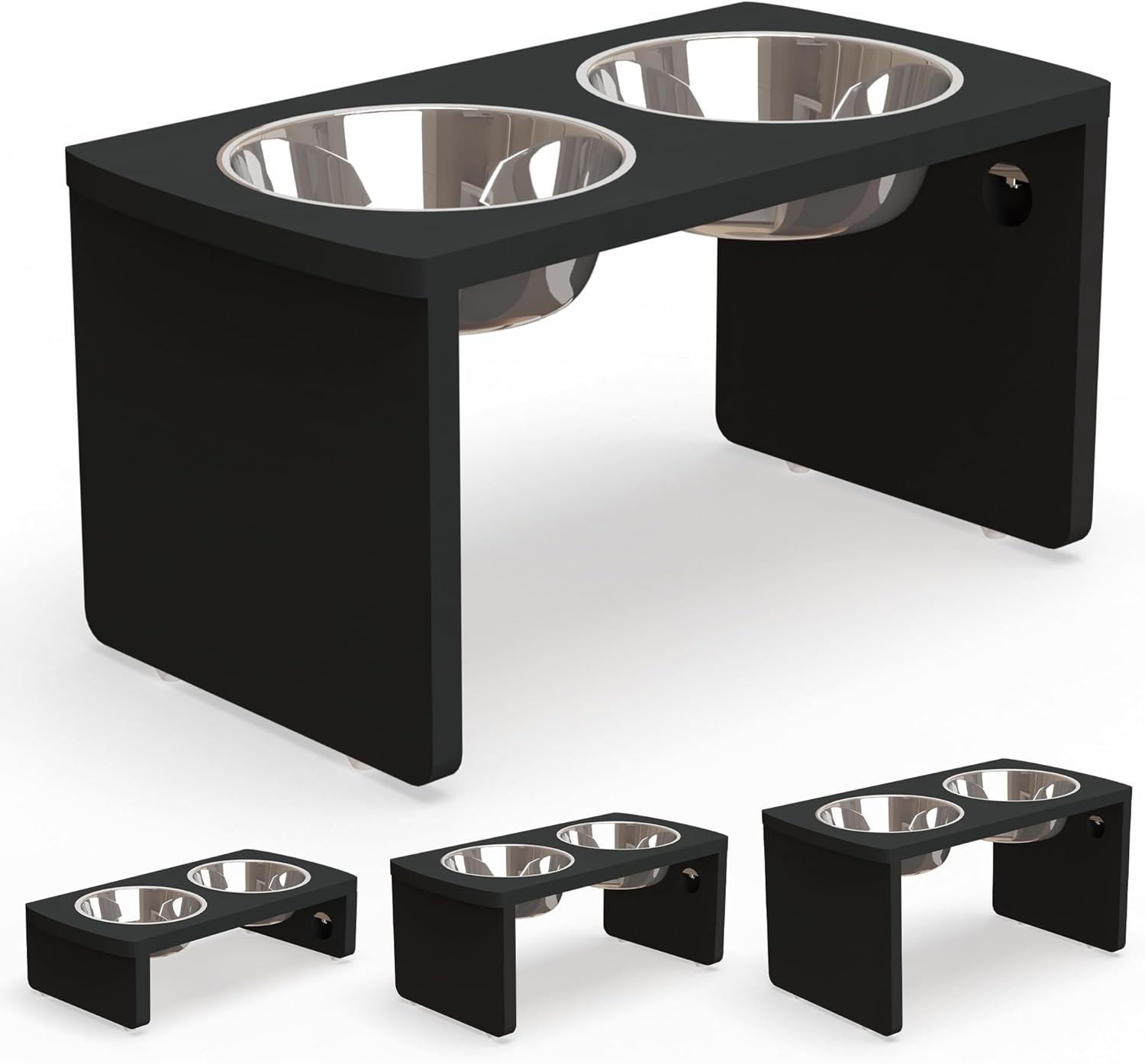 Elevated Dog Bowls, Bamboo Raised Dog Bowl for Large Dogs & Medium Dogs, with 2 Stainless Steel Bowls (10'' Tall–48 oz Bowl) - Pet Explorer