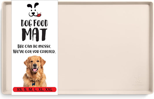 DogBuddy Dog Food Mat – Waterproof Dog Bowl Mat for Food and Water, Silicone Pet Feeding Mats for Floors, Non-Slip Placemat with High Edges for Dogs Bowls, Puppy Essentials (S: 19" x 12", Vanilla) - Pet Explorer
