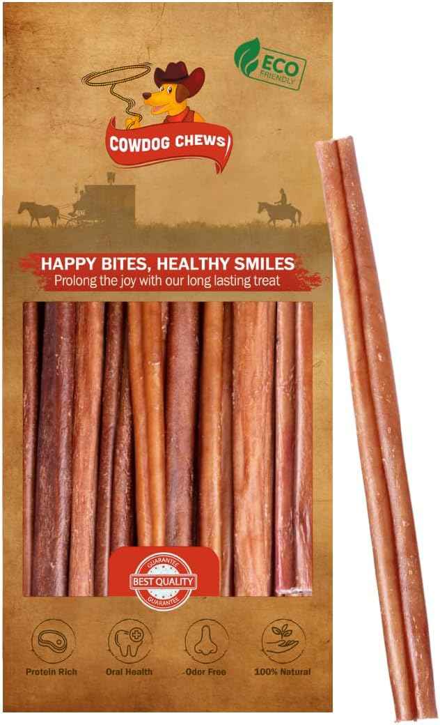 Cowdog Chews Beef Bully Stick: Odor-Free, Fully Digestible Beef Collagen Chews (9-12", 25 Count) - Natural, Grain-Free, Long-Lasting Collagen Bully Stick Substitute for All Dog Breeds