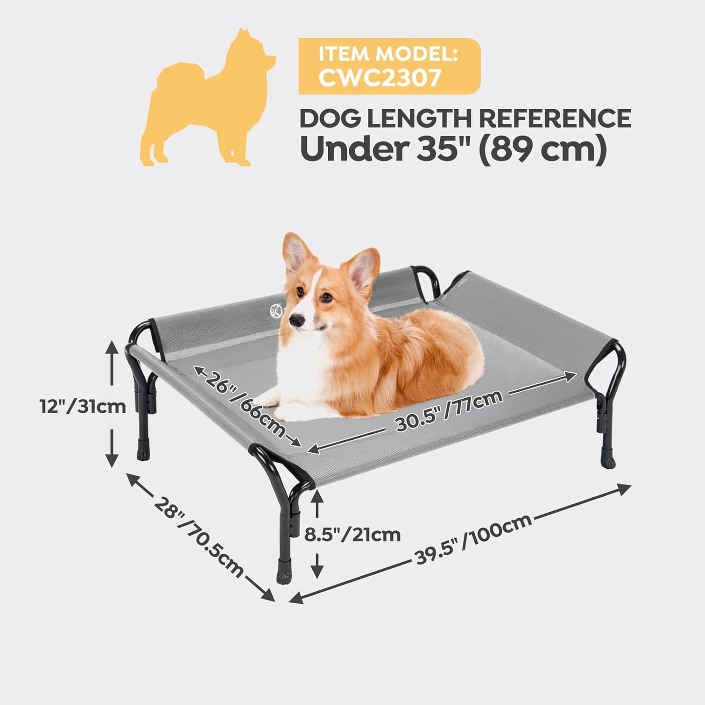 Veehoo Cooling Elevated Dog Bed, Raised Pet Cot with Guardrail & Slope Headrest, Durable Breathable Teslin Mesh, Non-Slip Feet, Washable Dog Couch Bed for Indoor & Outdoor, Medium 39.5" x 28", Gray - Pet Explorer