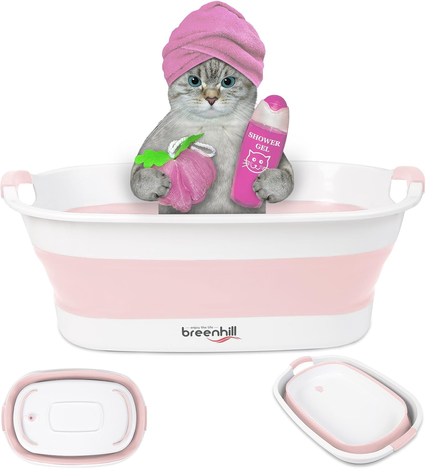Collapsible Dog Bath Tub for Small Dogs & Cats, Portable Puppy Bath Tub with Water Drain Plug, Space Saving Foldable Pet Bathtub for Indoor & Outdoor Use, Pink - Pet Explorer