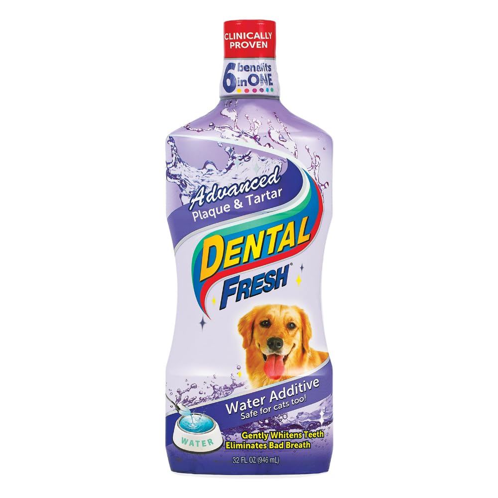 Dental Fresh Advanced Plaque and Tartar Water Additive, 32oz – Dog Teeth Cleaning Formula to Freshen Breath and Improve Cat & Dog Dental Care - Pet Explorer
