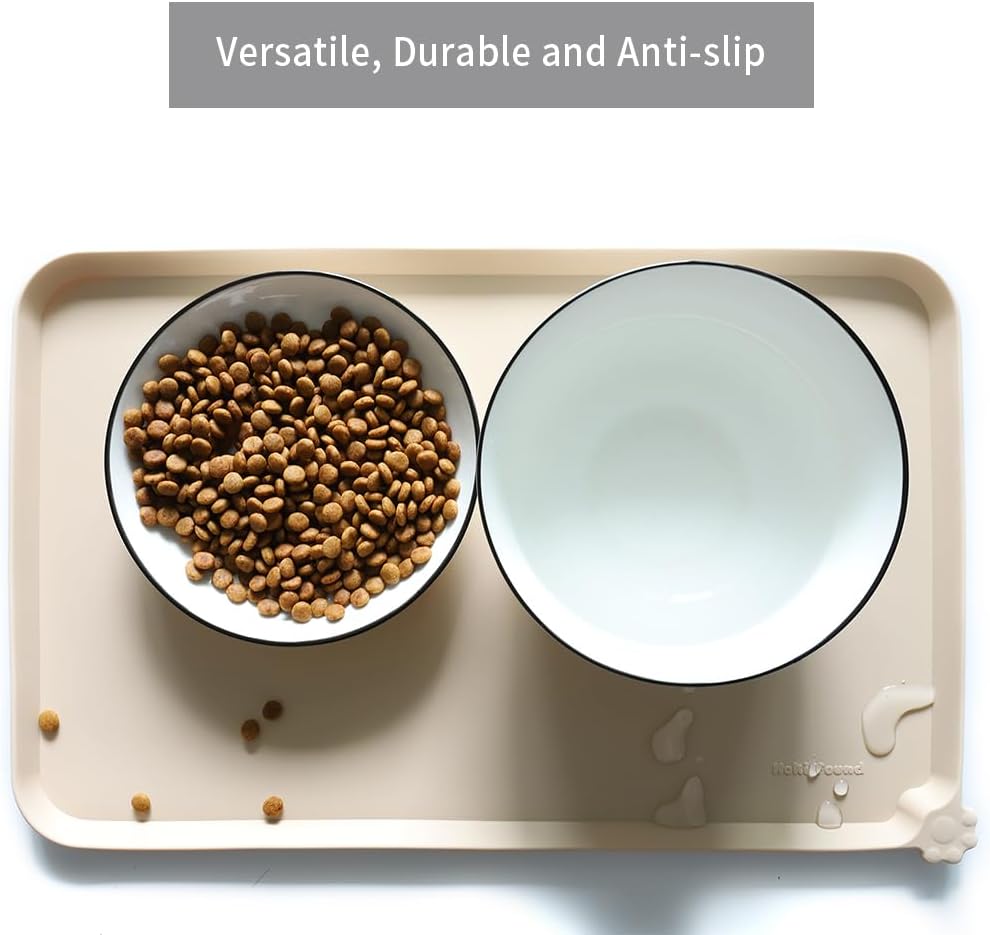 Hoki Found Silicone Pet Food Mats Tray - High-Lips Pet Dog Cat Bowl Mats - Dog Pet Cat Feeding Mat - Waterproof Dog Cat Food Mats -Pet Water Mats for Floors - Papayawhip - Pet Explorer