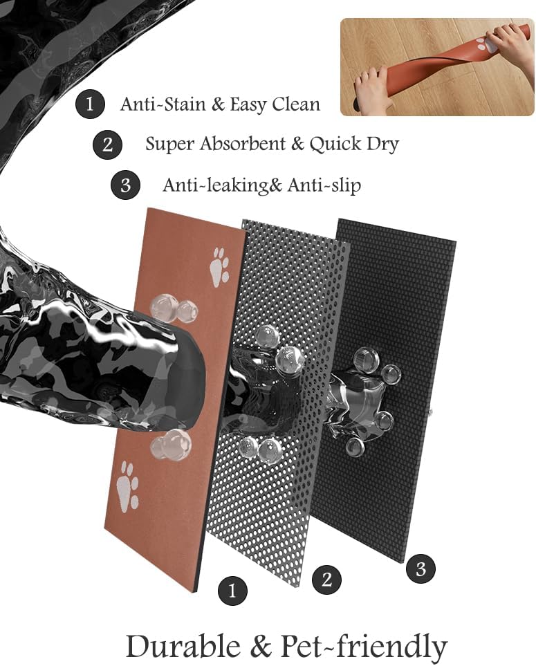 Pet Feeding Mat-Absorbent Dog Mat for Food and Water Bowl-No Stains Quick Dry Water Dispenser Mat-Dog Accessories Pet Supplies-Bowl for Messy Drinkers（Orange,16"x24" - Pet Explorer