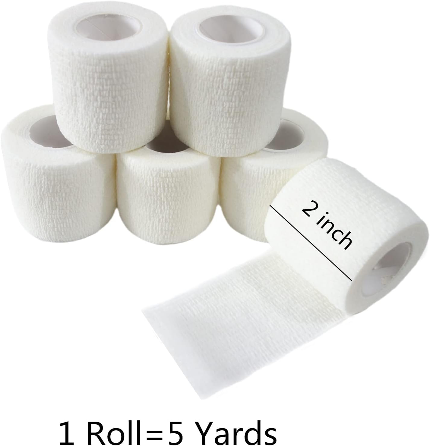 6 Pack 2" x 5 Yards Self Adhesive Bandage Wrap Breathable Cohesive Vet Wrap for Pets, Elastic Self-Adherent Tape for Sports, Wrist, Ankle (White) - Pet Explorer