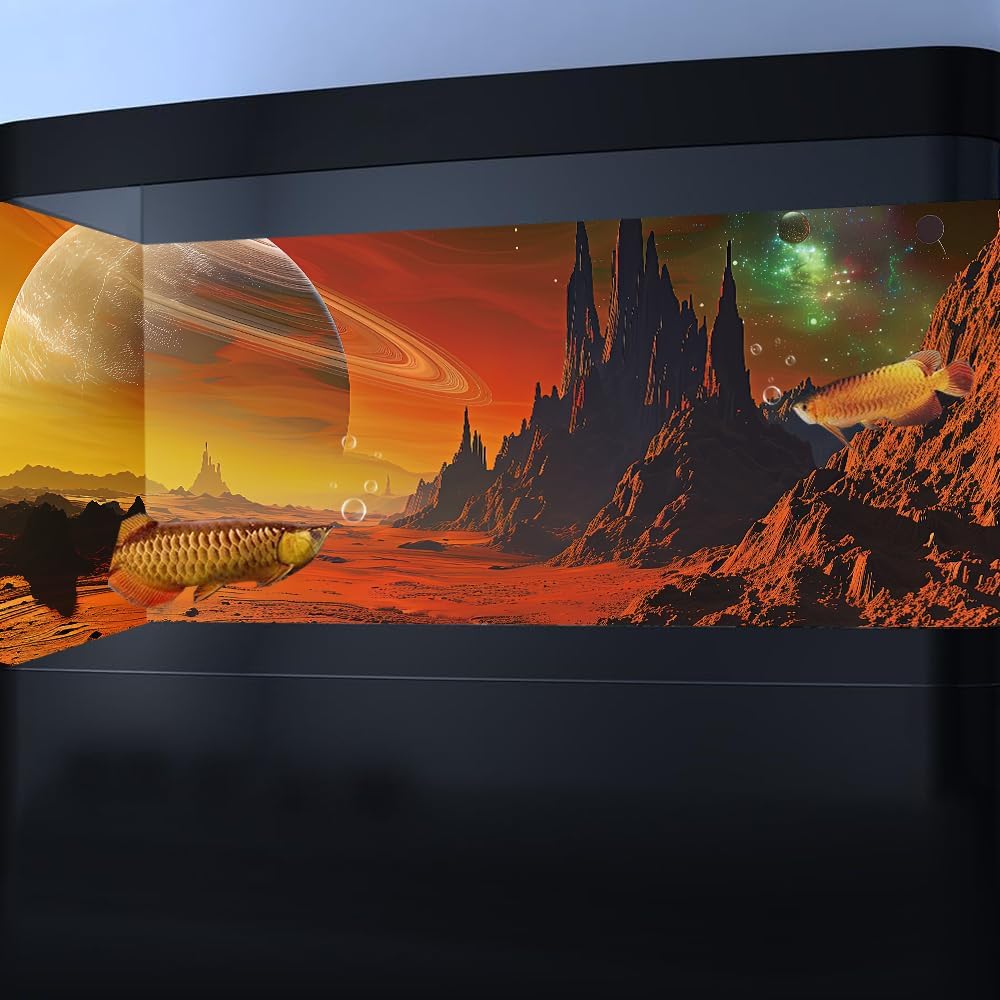 Cosmic Mars Aquarium Background,Galaxy Cool Parallel Space Themed Fish Tank Background, Tropical Desert Terrarium Background 48X18IN with 8 EVA Double-Sided Tape - Pet Explorer