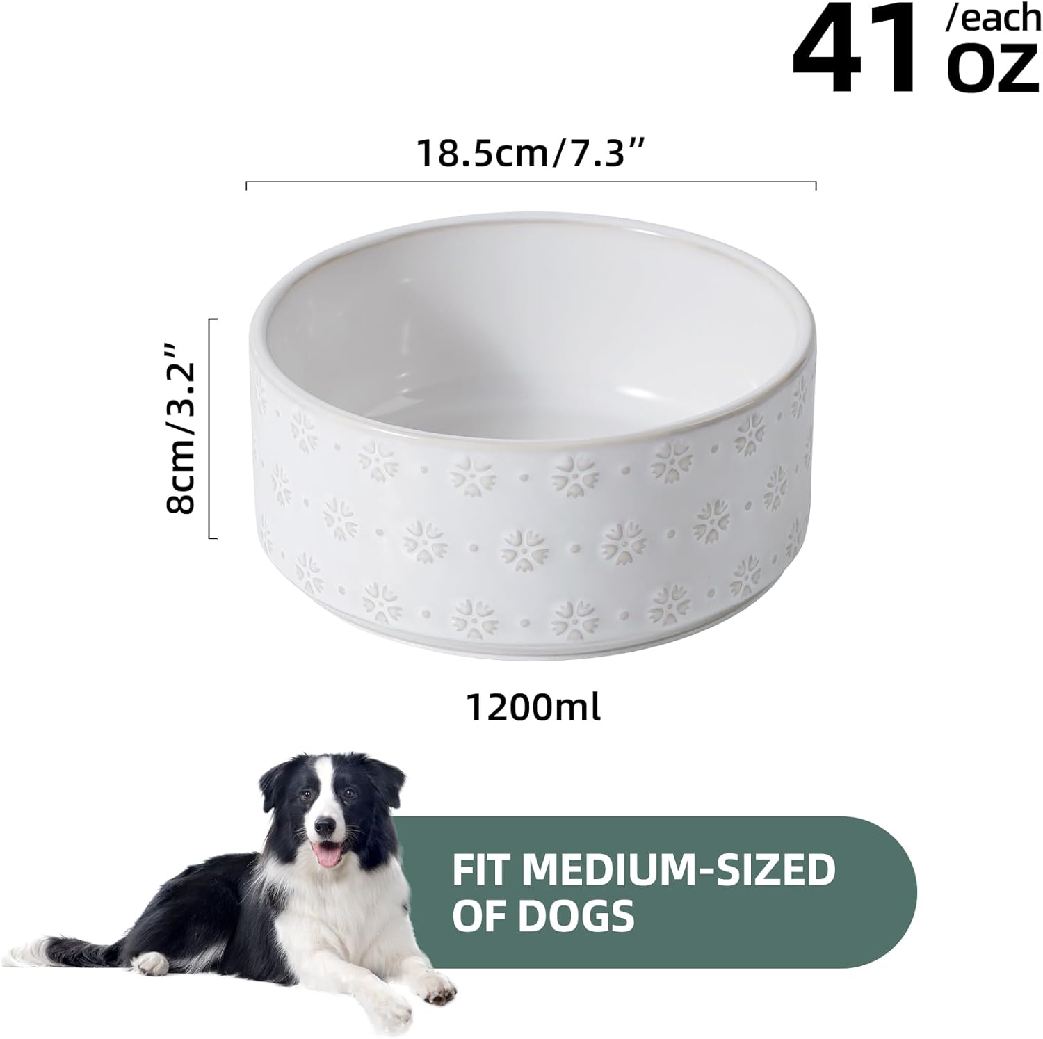 7.3inch Ceramic Dog Bowl, Food and Water Bowl for Medium Breed Dog, Pet Bowl for Replacement (Single Bowl, Arctic White) - Pet Explorer