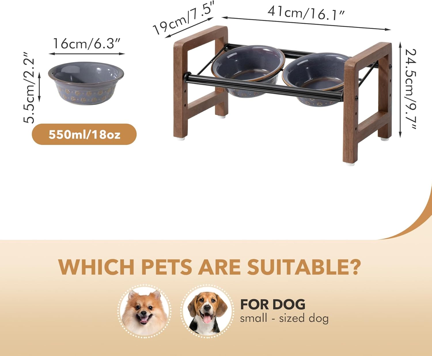 6.3inch Ceramic Adjustable Raised Double Bowls Set with Stand, 3 Heights Elevated, 2 Placement Options,Food and Water Bowls for Adult Cat Small and Medium Dog(Reactived Glaze -Grey) - Pet Explorer