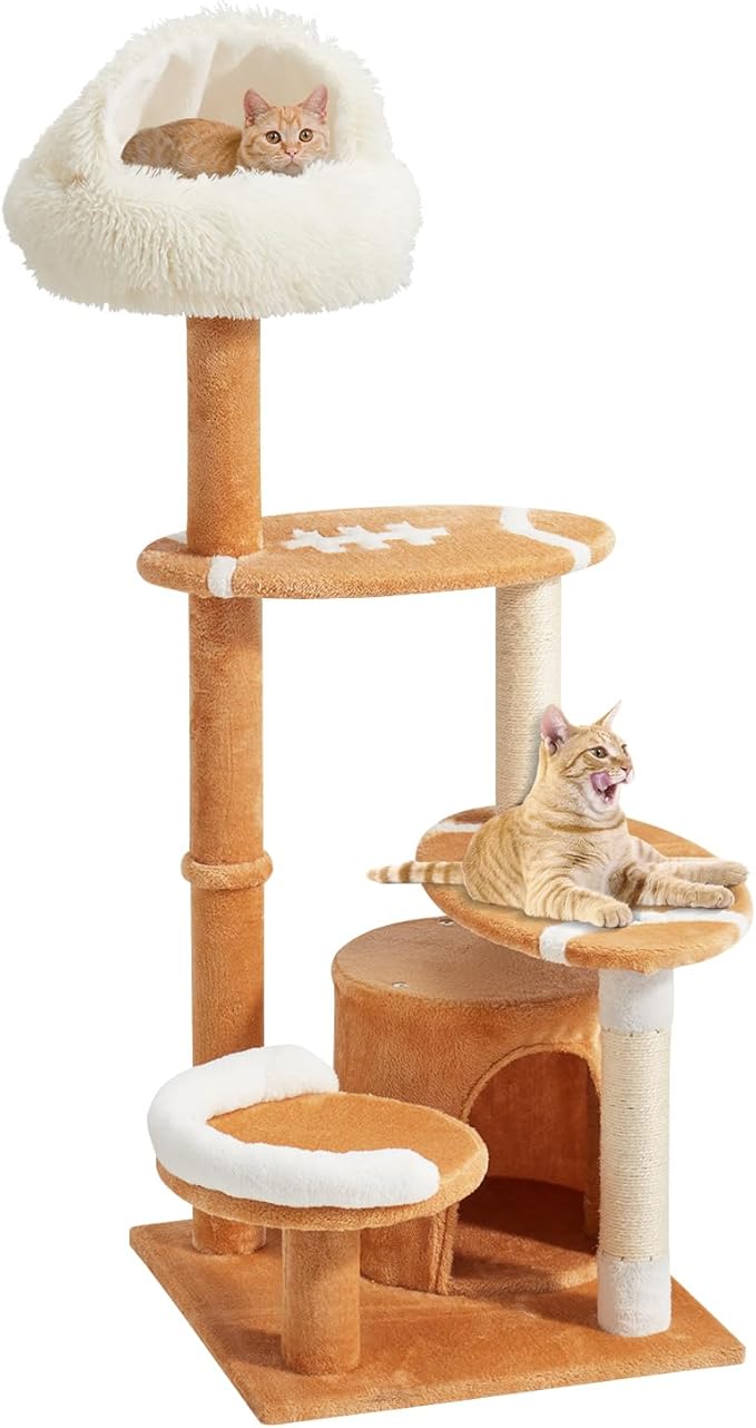 Erinnyees Cute Cat Tree for Indoor Cats Large Adult, 51" Multi-Level Tower with Condo & 12-Inch Plush Cat Bed, Football Shaped Platform, Space-Saving Cat Furniture for Apartments, Easy to Assembly
