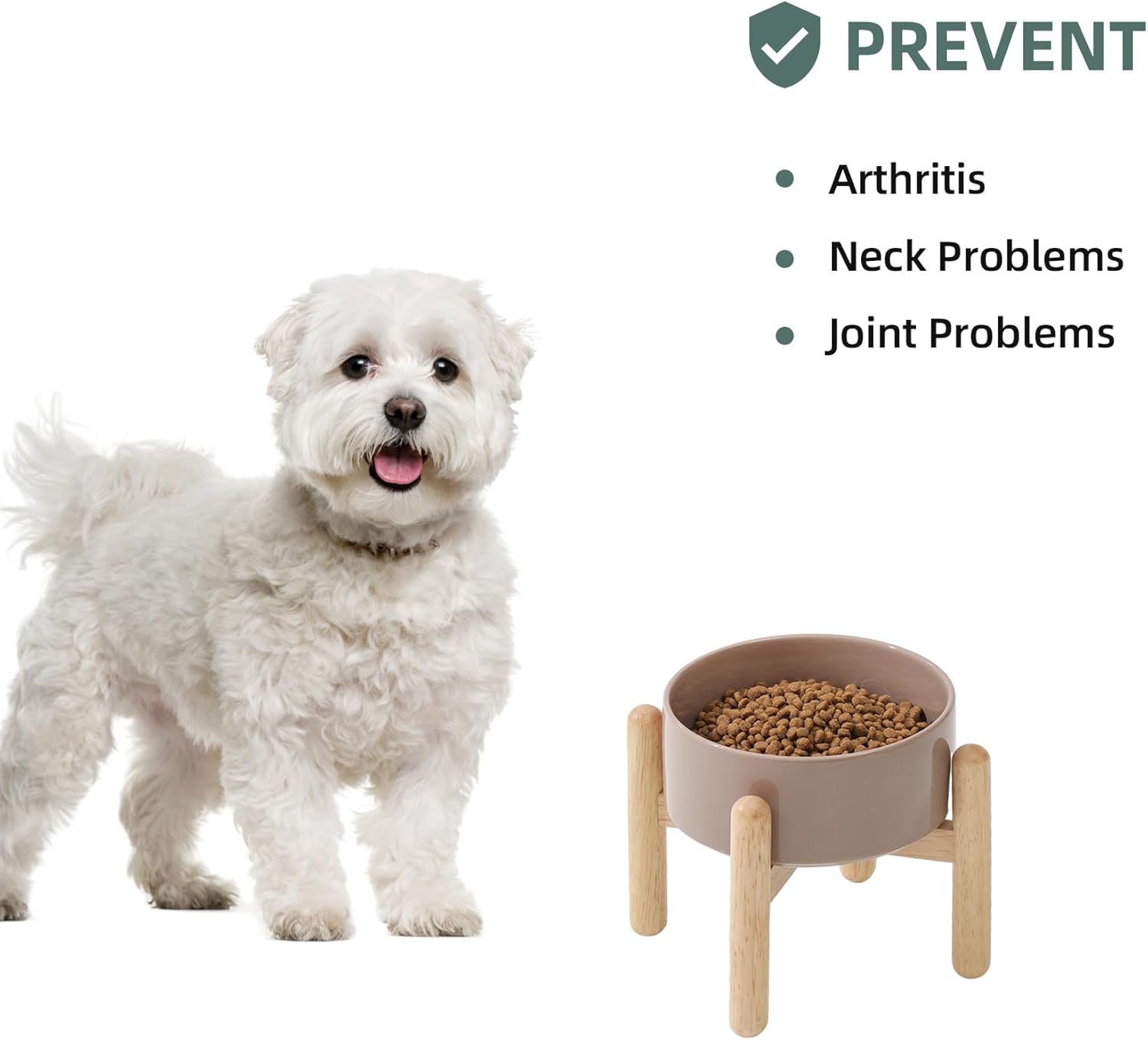 Ceramic 6.1inch Raised Dog Bowl with Stand for Small and Medium Dog Dish Pet Food and Water Bowl (Single Bowl with Stand - Brown Coffee) - Pet Explorer
