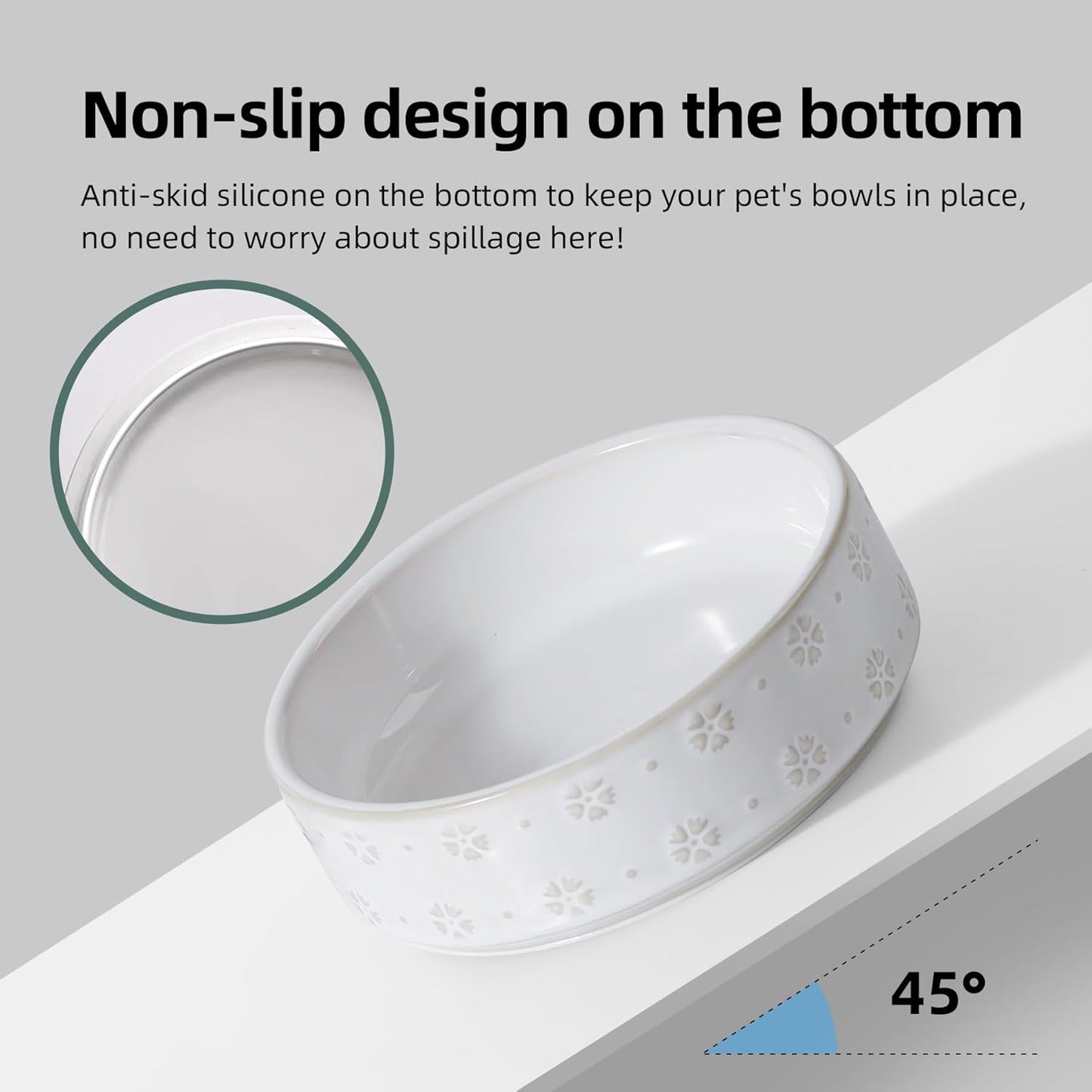 6.1inch Ceramic Set of 2 Dog and Cat Bowls, Food and Water Bowls for Toy Breed Dogs, Kitty, 2pcs Pet Dishes, Cat Feeder(2Dishes, White with Snowflake Pattern) - Pet Explorer