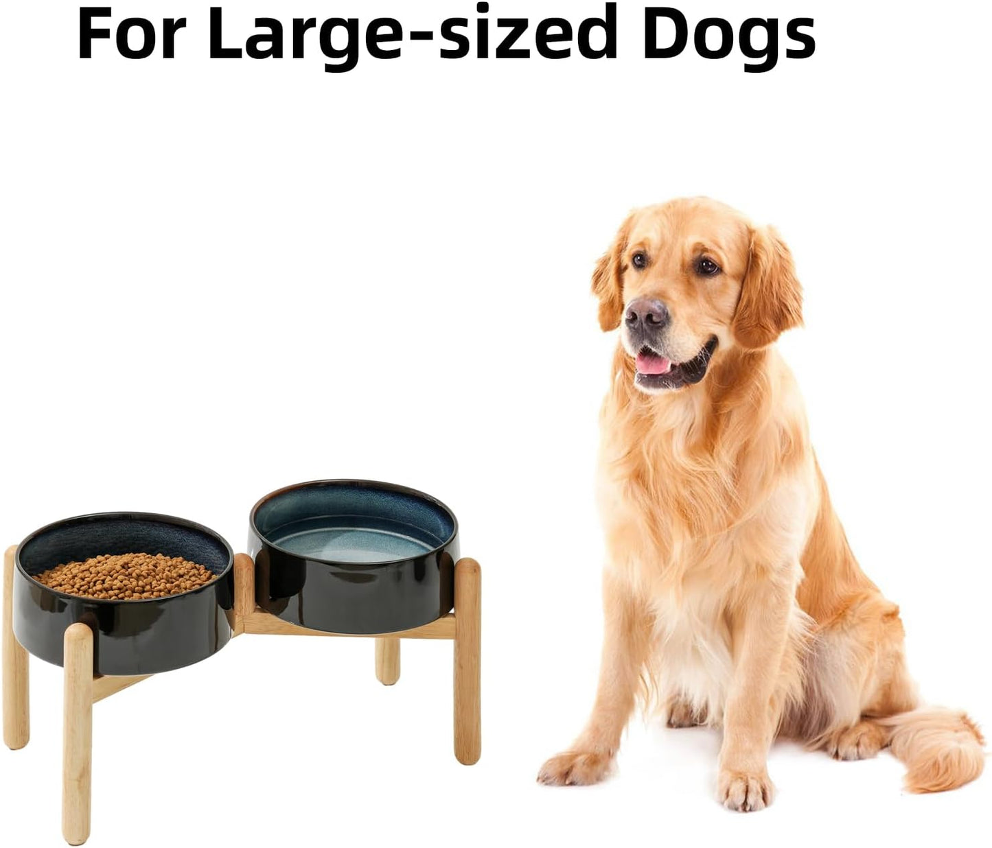Ceramic 8.2inch Raised Dog Bowl with Stand for Large- Breed Dogs, Pet Food and Water Feeder (Double Bowl with Stand - Starry Sky) - Pet Explorer