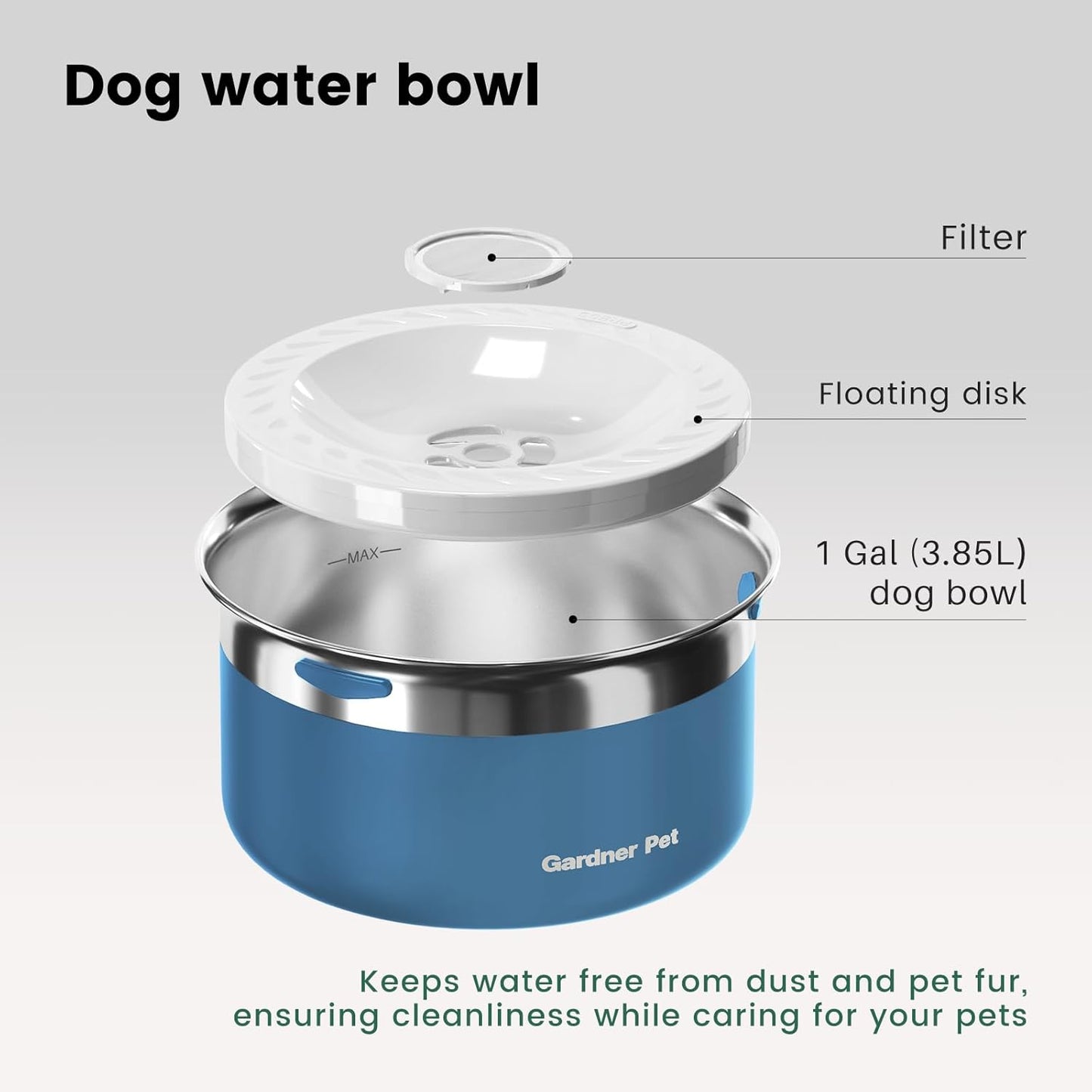 Gardner Pet Dog Bowls 1 Gallon (3.85L) Stainless Steel No Spill Dog Water Bowl, Slow Water Feeder Metal Bowls, Spill Proof Water Dispenser for Large Dogs, Promotes Healthy Hydration - Pet Explorer