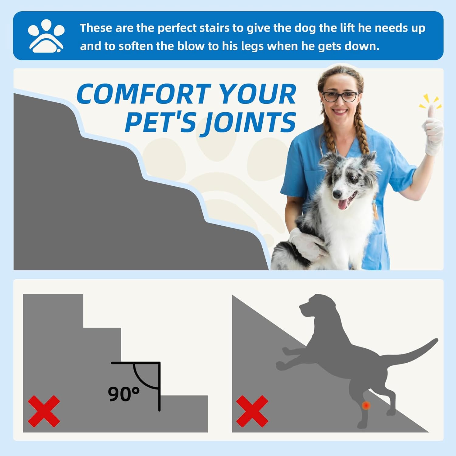 Dog Stairs for Small Dogs and Cats, 2 Steps Pet Stairs to Get on Couch Sofa and Chair, Indoor Non-Slip Balanced Portable Pet Step, High-Density Foam Ramp with Removable Washable Cover, Beige（11.8" H） - Pet Explorer