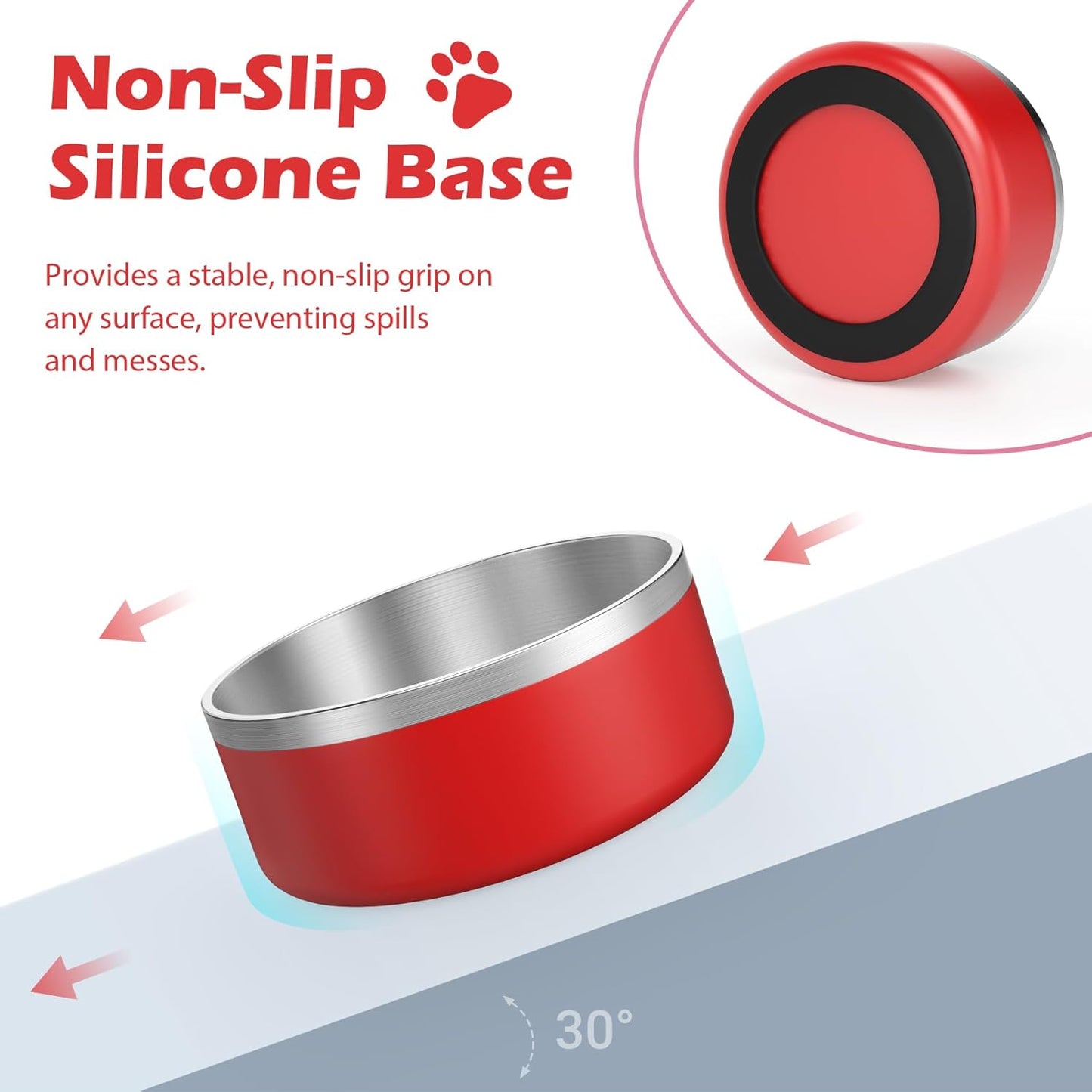 LIANLAI Dog Bowls Large Sized, Rust-Resistant Stainless Steel Dog Bowls, Non Slip Puppy Dishes, Dishwasher Safe (Red，64 oz) - Pet Explorer