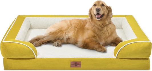 Comfort Expression Orthopedic XL Dog Beds, Waterproof Extra Large Dog Bed with Bolster, Washable Dogs Bed Sofa with Removable Cover & Non-Slip Bottom(X-Large,Spicy Mustard) - Pet Explorer