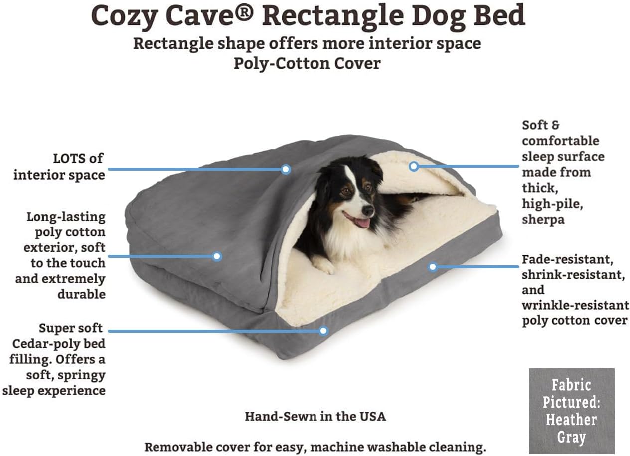 Snoozer Rectangle Cozy Cave Dog Bed - Indoor Dog Bed with Cover Cave, Covered Calming Burrow for Small & Medium Sized Pets with Blanket Attached, Enclosed, Washable - Medium, Khaki - Pet Explorer