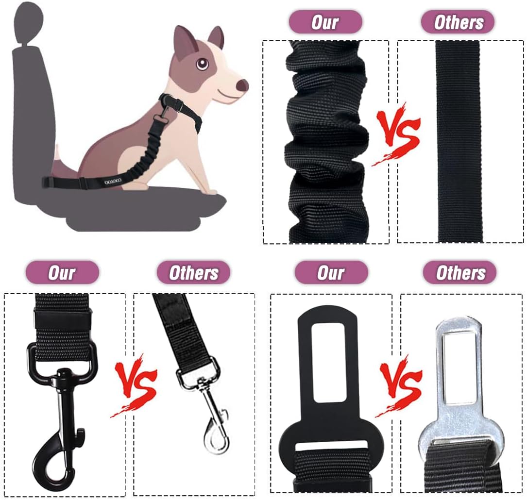 COOYOO Dog Seat Belt,3 Piece Set Retractable Dog Car Adjustable Seatbelts for Vehicle Nylon Pet Safety Heavy Duty & Elastic & Durable Car Harness for Dogs - Pet Explorer