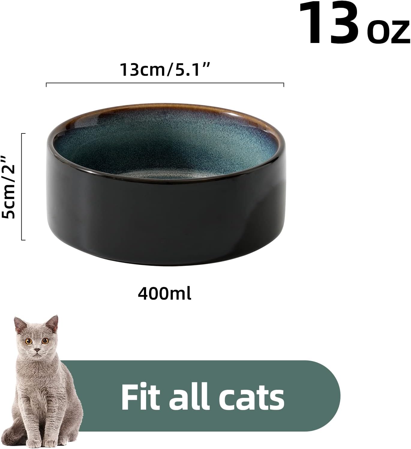 Ceramic 5.1inch Set of 2 Dog and Cat Bowls, 2pcs Anti-Slip Food and Water Feeder Dishes for Puppies, Kitties, Cats(2 Bowls, Starry Sky) - Pet Explorer