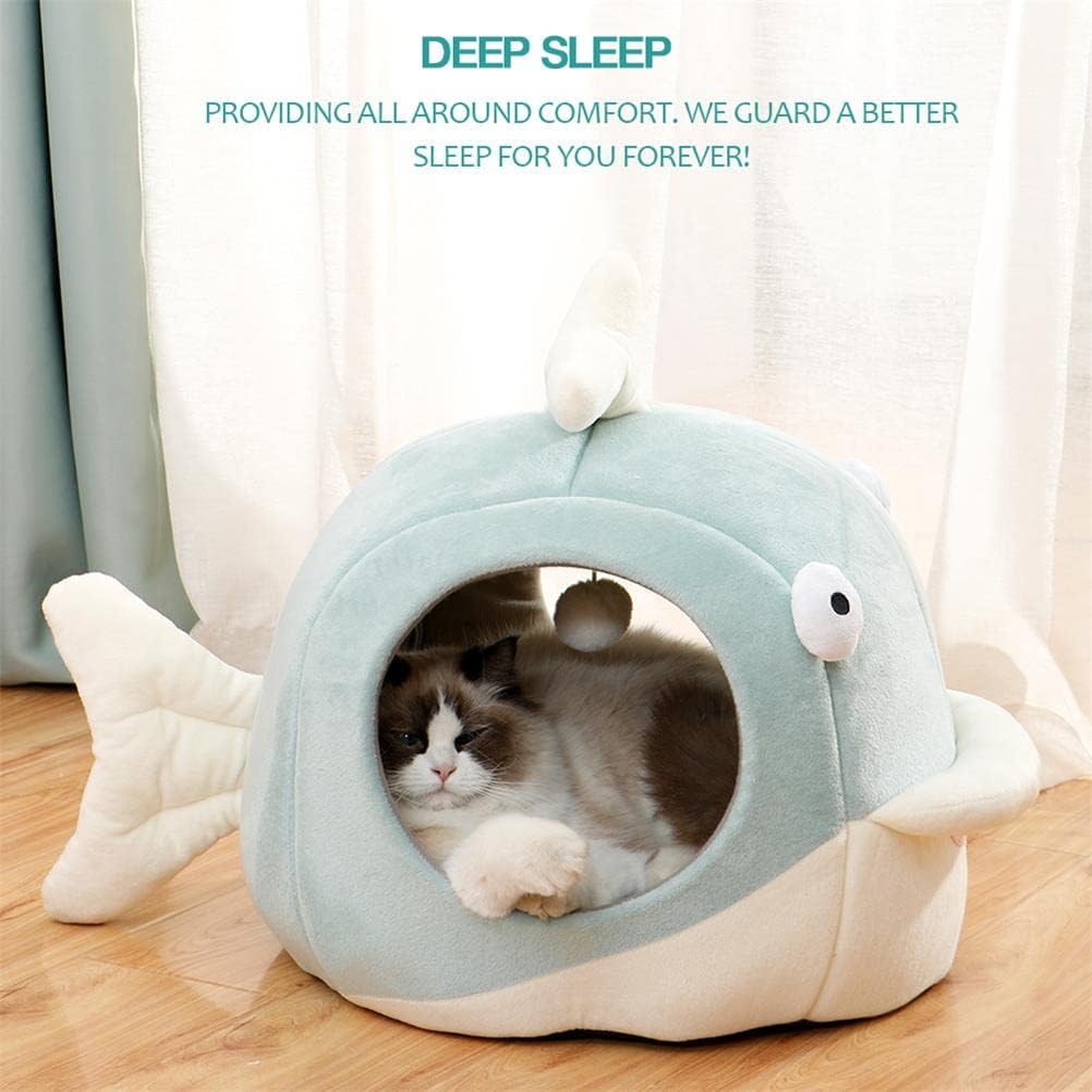 Lcybem Cat Beds for Indoor Cats - Cat Bed Cave with Removable Washable Cushioned Pillow, Calming Cozy Soft Cat Cave, Cute Friendly Dolphin Cat Houses for Indoor Cats No Deformation Pet Bed, L - Pet Explorer