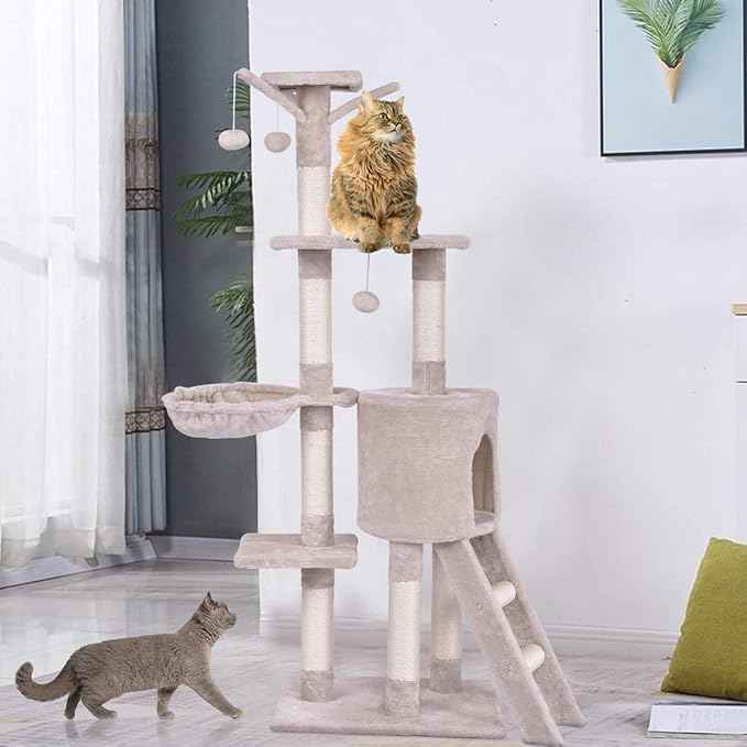Tangkula 56 Inch Cat Tree - Multi-Level Cat Tower Condo with Sisal Scratching Post and Ladder, Large Cat Playground for Indoor Cats
