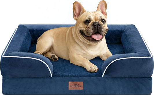 Comfort Expression Small Dog Beds Waterproof Orthopedic Foam Dog Sofa Beds for Medium Dogs Comfy Pet Bed with Washable Removable Cover & Non-Slip Bottom(Small,Navy Blue) - Pet Explorer