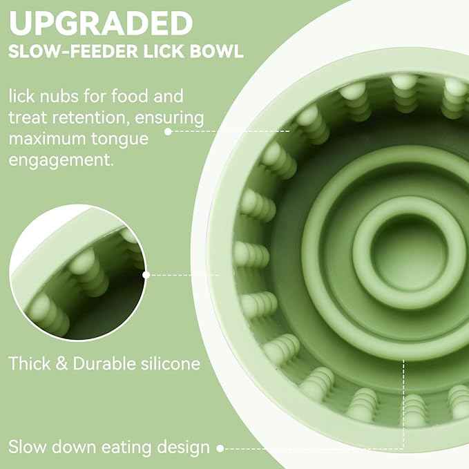 Dog Slow Feeder Lick Bowl, Anxiety Relief Dog Licking Mat Treat Dispenser, Non-Slip Anti-Choking Slow Eating Lick Bowl for Small Medium and Large Breed Dogs, BPA Free Silicone