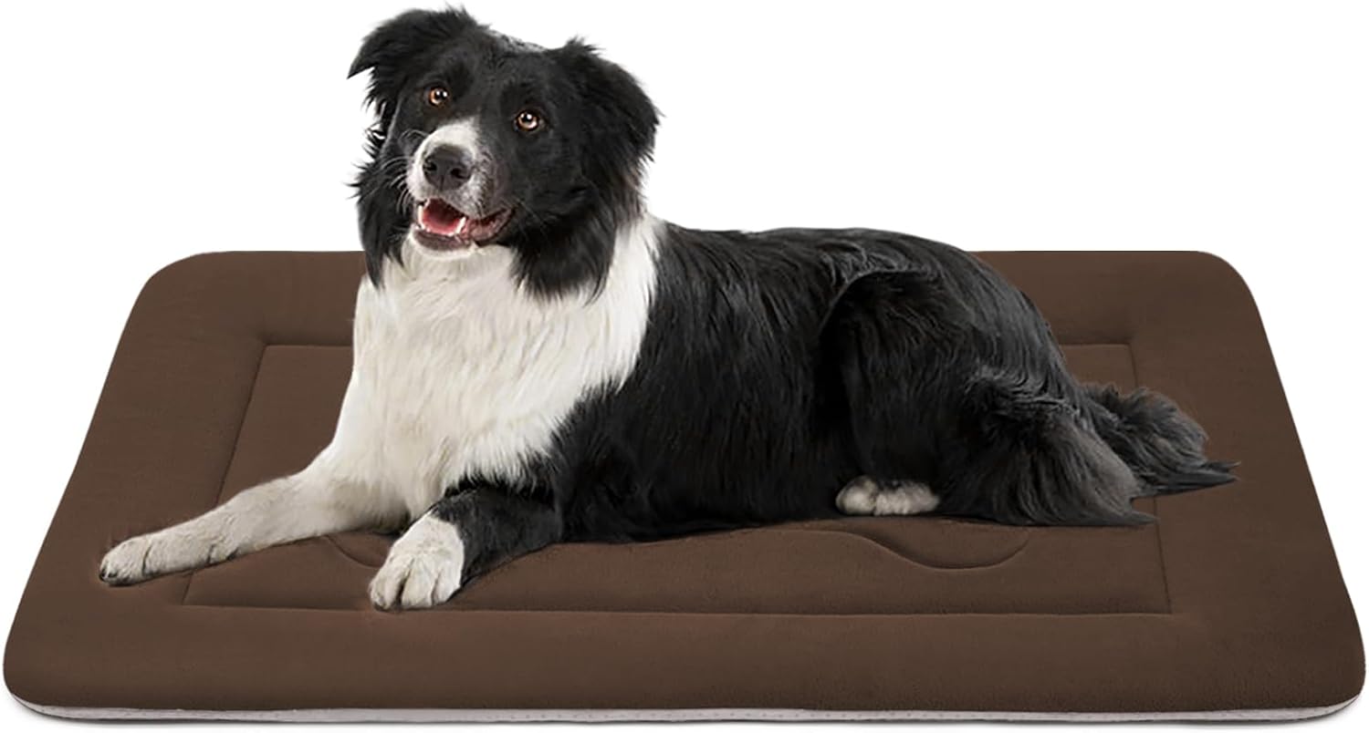 JoicyCo Dog Bed Soft Dog Crate Pad Mat for Medium/Large Dogs, 36 in Non-Slip Bottom Washable Dog Sleeping Mattress Pet Beds Cat Bed Kennel Pad, Dark Brown - Pet Explorer