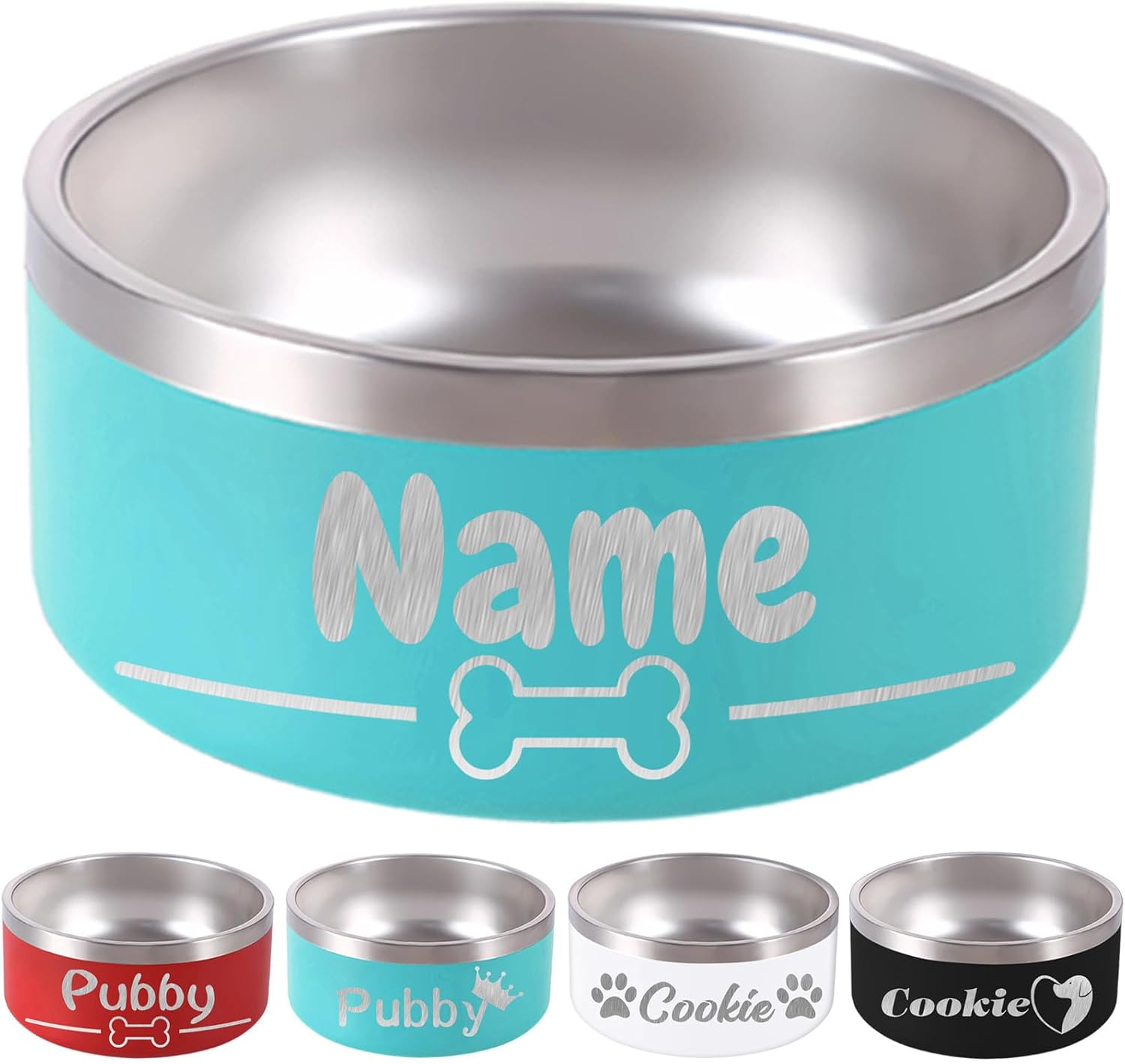 18OZ Personalized Dog Bowl Laser Engraved Custom Pet Name 18/32/42/64 oz No Slip Stainless Steel Insulated Bite-Resistant Food Water Dishes-Light Blue - Pet Explorer