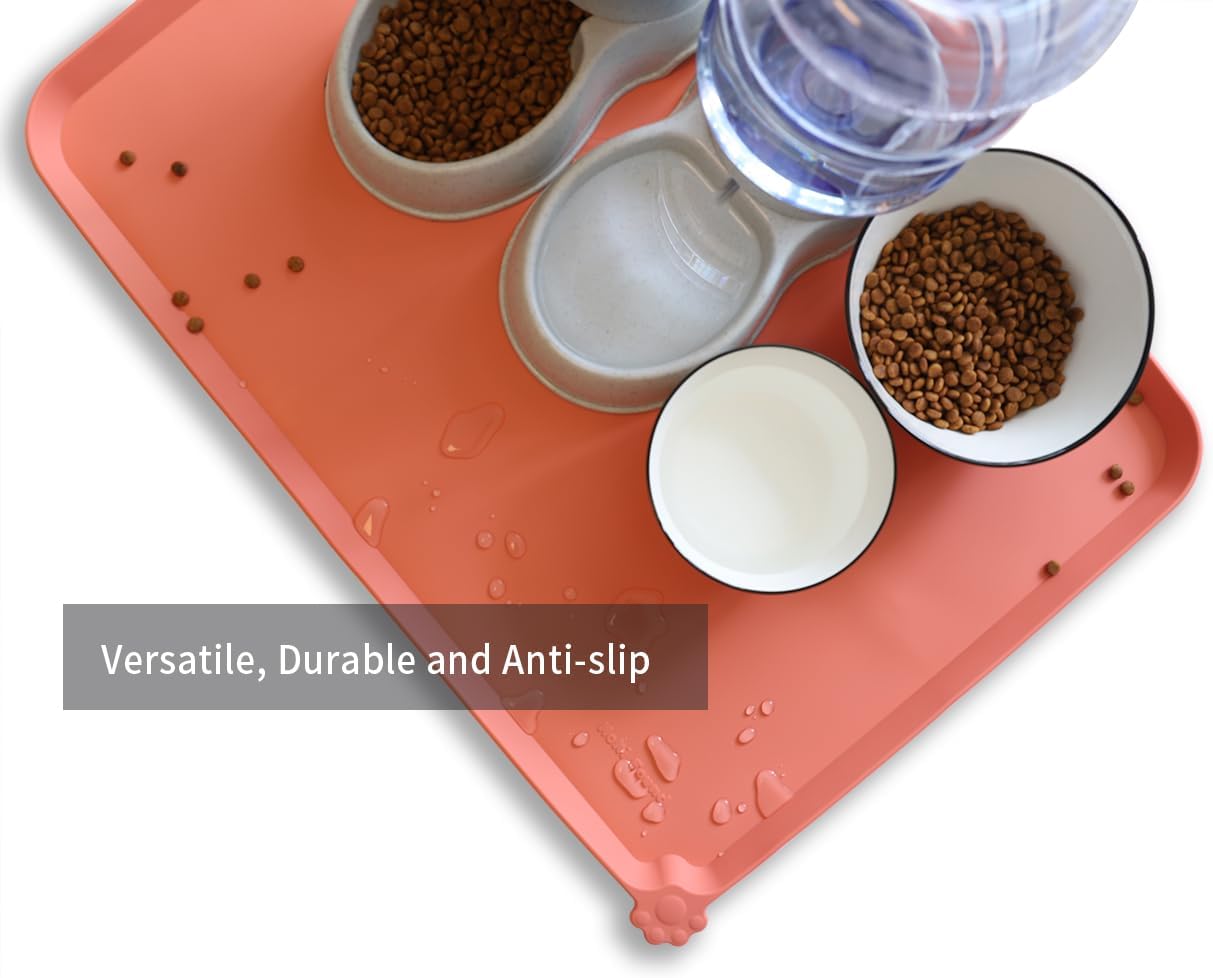 Hoki Found X-Large Silicone Pet Feeding Mats - Non Slip, Waterproof Food & Drink Mats for Dogs, Cats & Carpet - Burnt Coral - Pet Explorer